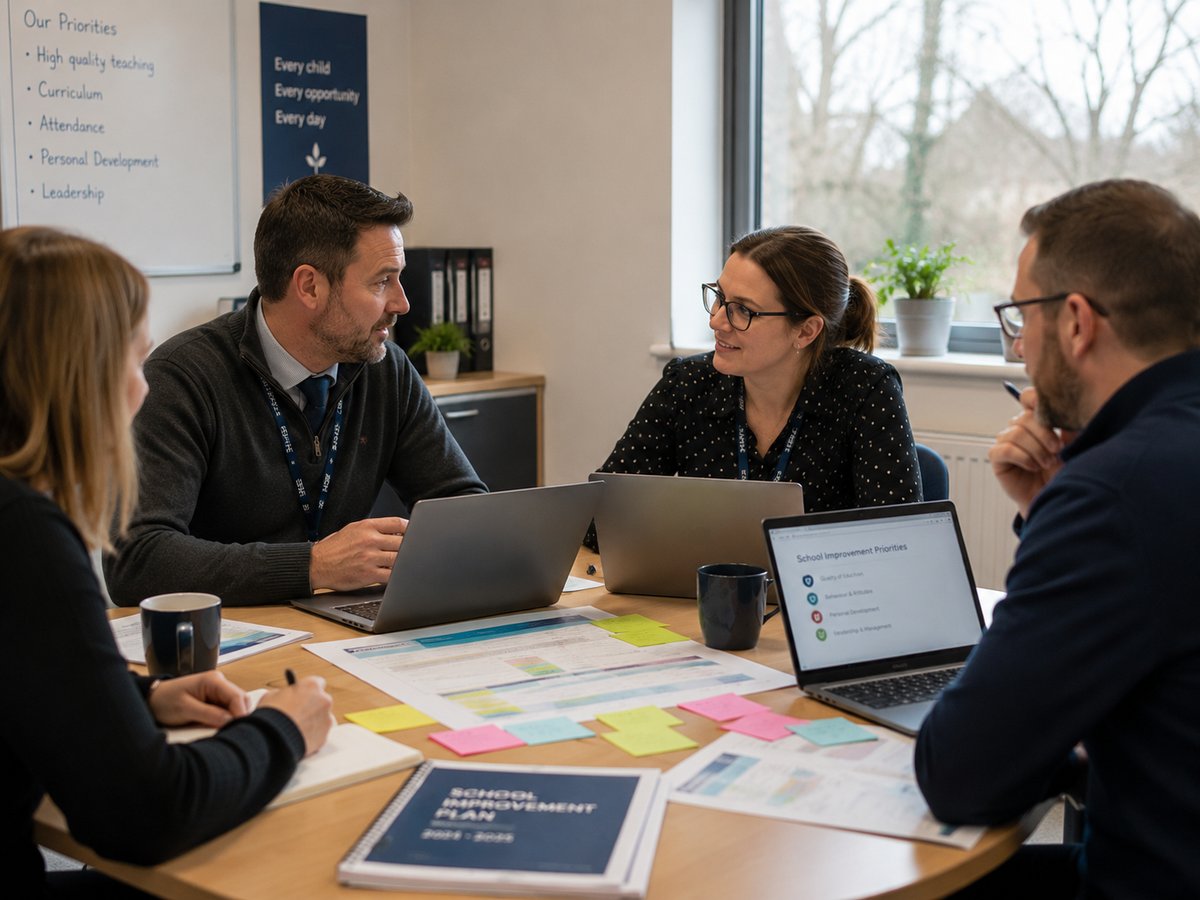 SLT around a meeting table with laptops open